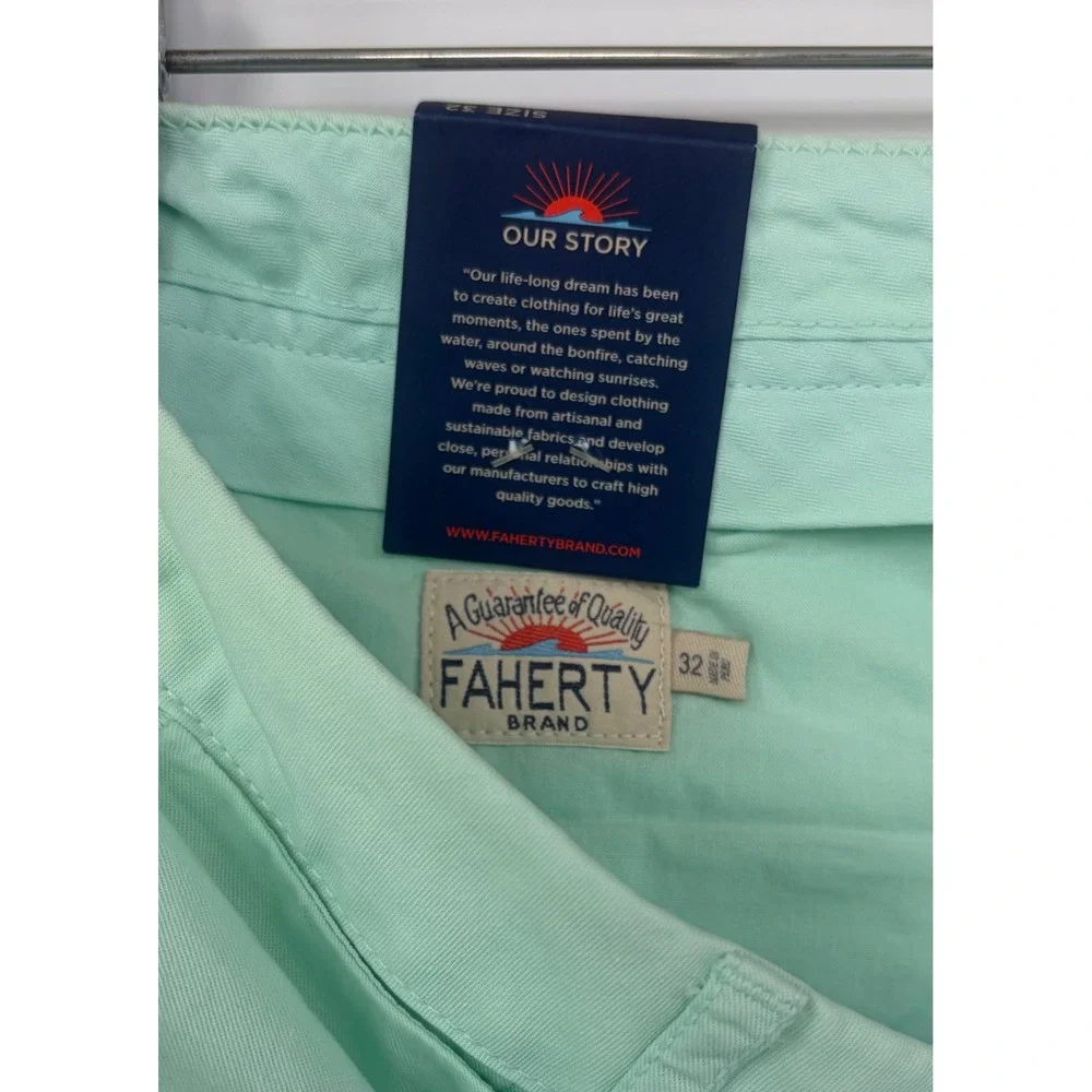 Faherty All Day Harbor Short Mens 32 Mint Green Pima Cotton Tencel New - Picture 4 of 5
